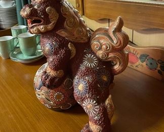 Vintage Western California Ranch Mission Spanish Revival Monterey Era Coronado 1930's Furniture Hand Painted Floral ~ La Fiesta Style Desk/Vanity & Wall Mirror, Vintage Japanese Kutani Porcelain Foo Fu Dog Shishi Lion Moriage, Lustreware Tea Set 