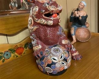 Vintage Western California Ranch Mission Spanish Revival Monterey Era Coronado 1930's Furniture Hand Painted Floral ~ La Fiesta Style Desk/Vanity & Wall Mirror, Japanese Hakata Doll, Vintage Japanese Kutani Porcelain Foo Fu Dog Shishi Lion Moriage, Lustreware Tea Set 