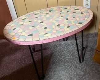 Vintage Mid Century Modern Mosaic Tile Table Hairpin Leg
