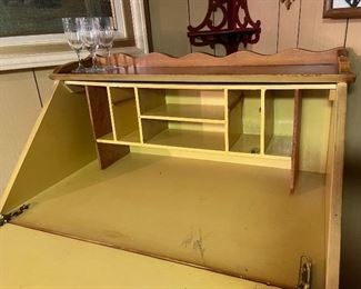 Vintage Western California Ranch Mission Spanish Revival Monterey Era Coronado 1930's Furniture Hand Painted Floral ~ La Fiesta Style Secretary Desk Interior Removable Drawers