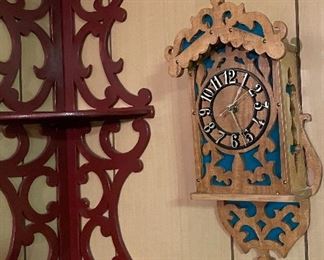 Hand Crafted Wall Clock, Vintage Victorian Mahogany Corner Shelving