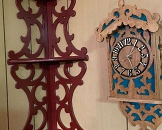 Hand Crafted Wall Clock, Vintage Victorian Mahogany Corner Shelving