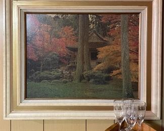 Framed Puzzle Picture Fall Scene, Stemware