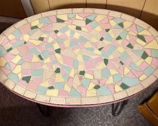 Vintage Mid Century Modern Mosaic Tile Table Hairpin Leg