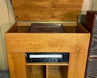 Hand Crafted Stereo Cabinet, Realistic AM/FM Stereo Receiver, Speakers
