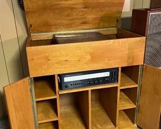 Hand Crafted Stereo Cabinet, Realistic AM/FM Stereo Receiver, Speakers