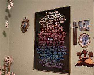 Assorted Household Decor, Wooden Cross Decoration, Wind Chime 