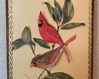 Hand Crafted Art Three D Birds Decoupage
