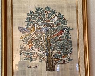 Tree of Life/Birds Signed Art on Papyrus 