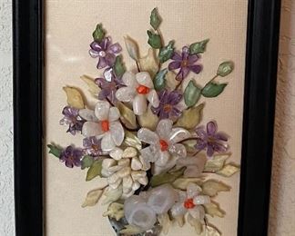 Framed Floral Design Made with Precious Stones