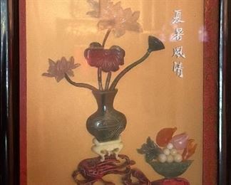 Vintage Imitation Jade Oriental Four Seasons Wall Plaque