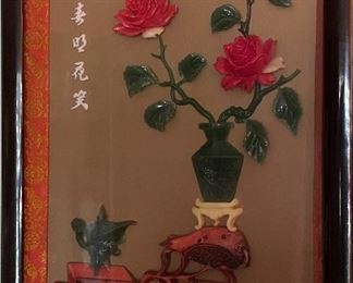 Vintage Imitation Jade Oriental Four Seasons Wall Plaque