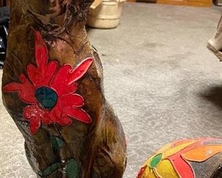 Vintage Paper Mache Pig & Cat Hand Painted Mexican Folk Art Sculpture
