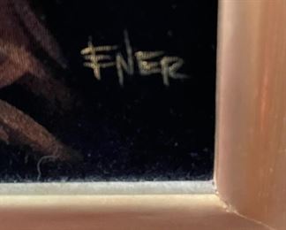 Oil on Velvet "Lolo" Elderly Man with Rooster & Smoking a Cigar, "Lola" Elderly Woman Smoking Wearing Traditional Clothing Signed Ener Philippines