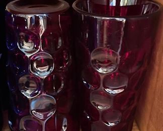 Vintage Ruby Red Honeycomb Heavy Drinking Glasses