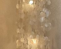 Vintage Deep Carved Nesting Tables, Vintage Capice Shell Four Tier Hanging Lamp