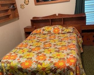 Full Size Bedroom Set, Oil on Velvet Lagoon, Hand Crafted Shadow Box