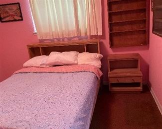 Full Size Bedroom Set, Vintage Mid Century Modern Full Size Burnett's Headboard & Nightstand, Hand Crafted Shadow Box/Shelving, Framed Crafted Sea Shells