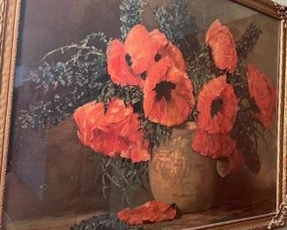 Gold Overlay Framed Poppy Seeds Flowers