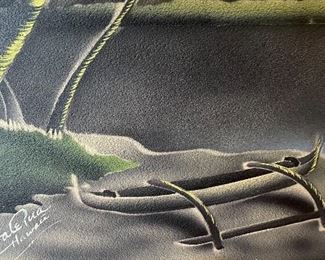 Framed & Signed Art Island Scene Evening Moon by Hale Pua, Hawaii