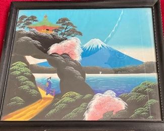 Framed & Signed Geisha Girl Japan Mt. Fuji in Background
