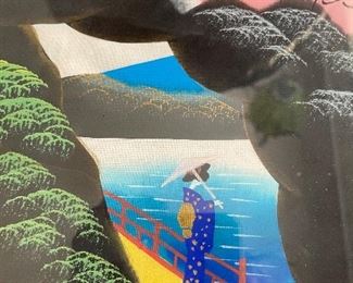 Framed & Signed Geisha Girl Japan Mt. Fuji in Background