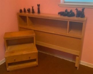 Full Size Burnett's Headboard & Nightstand, Vintage Assorted Avon Bottles