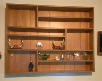 Floating Shelves, Porcelain Flowers, Hand Crafted Shadow/Shelving Box, Vintage Assorted Avon Bottles, Oil on Velvet Sampans