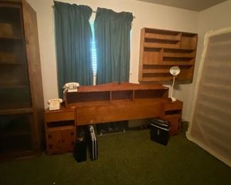 Hand Crafted Headboard Full Size Bed, Shadow/Shelving Box, Push Button Desk Telephone, Briefcases