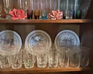 Assorted Stemware, Assorted Collectible Plates, Porcelain Flowers, Hand Crafted Desk