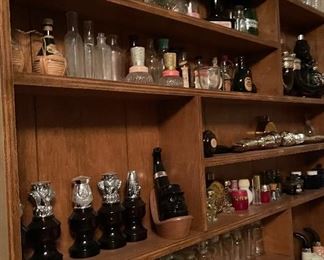 Assorted Collectible Avon Bottles, Hand Crafted Shadow Box/Shelving