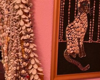 Assorted Seashells Necklaces, Framed Kitty Kat Made of Seashells