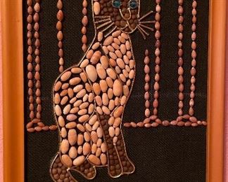 Framed Kitty Kat Made of Seashells