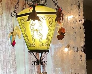 Mid Century Modern Swag Lamp, Vintage Capice Shell Four Tier Hanging Lamp