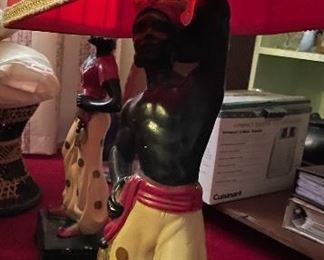 Vintage 40's Chalkware Pair Aladdin Magic Genie Mid Century Shades Figural Lamps