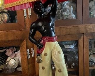 Vintage 40's Chalkware Pair Aladdin Magic Genie Mid Century Shades Figural Lamps