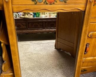 Vintage Western California Ranch Mission Spanish Revival Monterey Era Coronado 1930's Furniture Hand Painted Floral ~ La Fiesta Style Desk/Vanity & Wall Mirror 