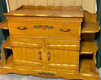 Vintage Western California Ranch Mission Spanish Revival Monterey Era Coronado 1930's Furniture Hand Painted Floral ~ La Fiesta Style Hutch/Buffet/Sideboard with Built in Shelves