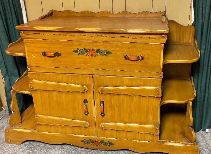 Vintage Western California Ranch Mission Spanish Revival Monterey Era Coronado 1930's Furniture Hand Painted Floral ~ La Fiesta Style Hutch/Buffet/Sideboard with Built in Shelves