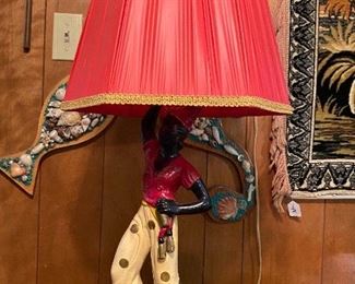 Vintage 40's Chalkware Pair Aladdin Magic Genie Mid Century Shades Figural Lamps