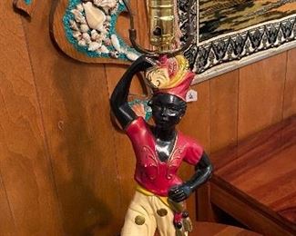 Vintage 40's Chalkware Pair Aladdin Magic Genie Mid Century Shades Figural Lamps