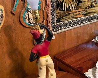 Vintage 40's Chalkware Pair Aladdin Magic Genie Mid Century Shades Figural Lamps