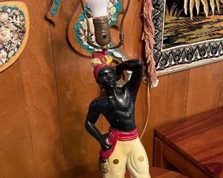 Vintage 40's Chalkware Pair Aladdin Magic Genie Mid Century Shades Figural Lamps