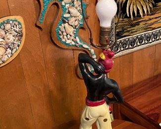 Vintage 40's Chalkware Pair Aladdin Magic Genie Mid Century Shades Figural Lamps