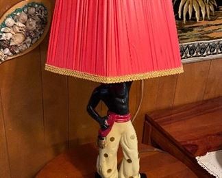 Vintage 40's Chalkware Pair Aladdin Magic Genie Mid Century Shades Figural Lamps