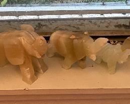 Assorted Hand Carved Elephants, Alabaster, Wood & Soap Stone