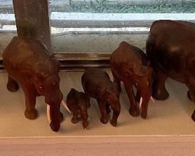 Assorted Hand Carved Elephants, Alabaster, Wood & Soap Stone
