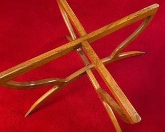 Vintage Mid Century Moroccan Large Brass Oval Tray Table Top Spider Leg Folding