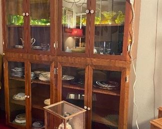 Vintage Deep Carved Nesting Tables, Large White Coral, Vase, Geisha Girl Encased, Cabinet of Collectibles