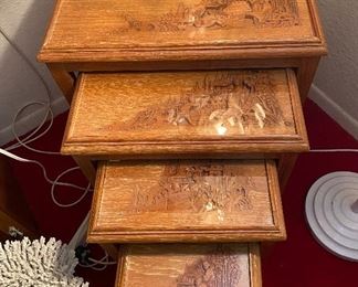 Vintage Deep Carved Nesting Tables, Large White Coral